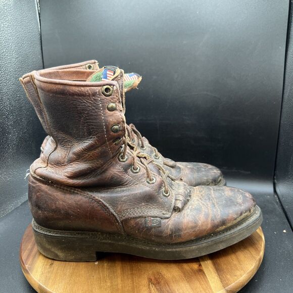 Vintage 761 Justin Men’s Size 9 B Brown Leather Trucker Work Boots Shoes